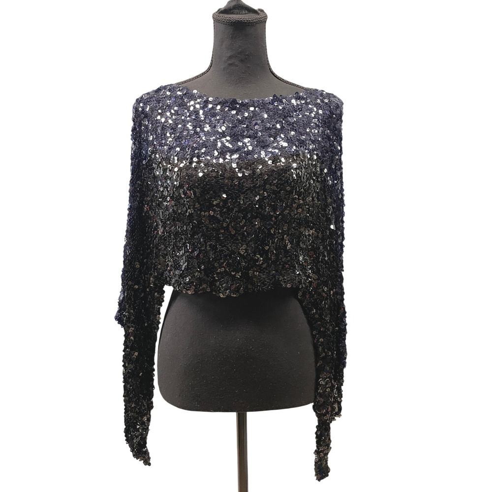 Sonia Rykiel Sequin Poncho Women's Size S Black Navy Cape Shrug Evening Luxury